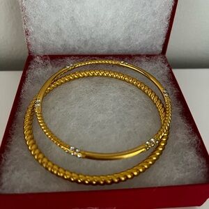 RARE - Brighton Neptune Rope and Swarovski Crystal Gold Bangle Bracelet Set